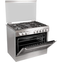 Hoover 90 x 60cm Gas Cooker, 5 Burners, Gas Oven And Grill With Rotisserie, Cast Iron Pan Support, Full Safety Freestanding Cooking Range, Silver, Fgc9060-3D, 1 Year Warranty