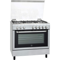 Hoover 90 x 60cm Gas Cooker, 5 Burners, Gas Oven And Grill With Rotisserie, Cast Iron Pan Support, Full Safety Freestanding Cooking Range, Silver, Fgc9060-3D, 1 Year Warranty