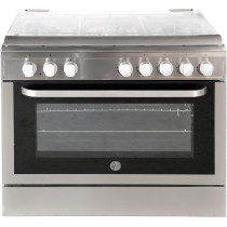 Hoover 90 x 60cm Gas Cooker, 5 Burners, Gas Oven And Grill With Rotisserie, Cast Iron Pan Support, Full Safety Freestanding Cooking Range, Silver, Fgc9060-3D, 1 Year Warranty
