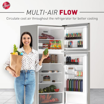 Hoover 600 Liters Top Mount Double Door Refrigerator, No Frost Fridge, Steel Finish, Internal LED Light, 2 Adjustable Shelves, â€ŽHTR-H600-S, Steel, 1 Year Warranty