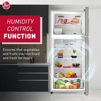 Hoover 600 Liters Top Mount Double Door Refrigerator, No Frost Fridge, Steel Finish, Internal LED Light, 2 Adjustable Shelves, â€ŽHTR-H600-S, Steel, 1 Year Warranty