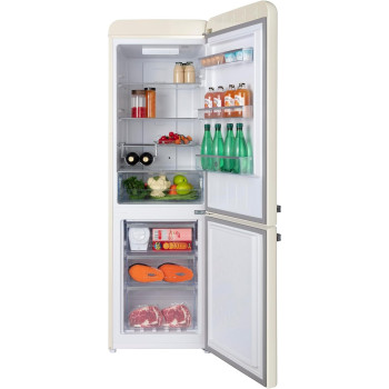 Hoover 300 Liters Bottom Mount Retro Style Refrigerator, Total No Frost And Humidity Control, Metal Texture Handle, Bottle Rack, HBR-M300-RC, Cream Colour, 1 Year Warranty