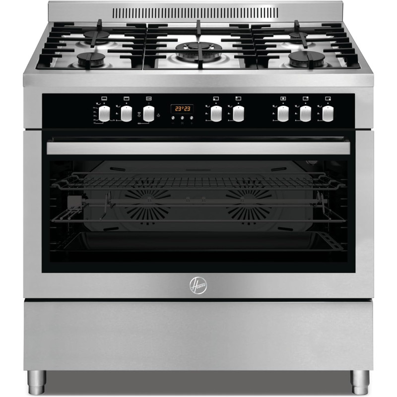 Hoover 90 x 60cm 5 Burner Full Gas Cooker Oven, 2 Convection Fan And 1 Cooling Fan And Self Cleaning, HGC-S95G-S, 1 Year Warranty