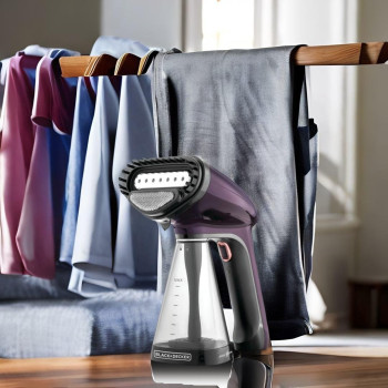 Black+Decker Portable Garment Steamer With Universal Bottle Adaptor, 1500W, Dark Purple, HST1500-B5, 1 Year Warranty