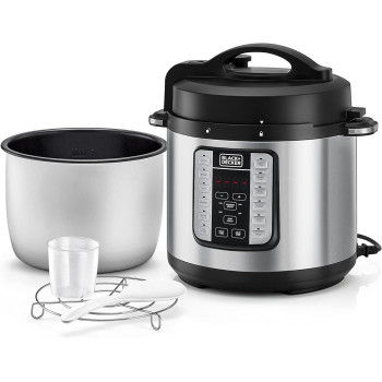 Black+Decker 1000W, 6L, Electric Pressure Cooker 7 In 1, With 12 Smart Programs 9 Safety Features Dishwasher Safe With Accessories, For Quick And Easy Meals, PCP1000-B5, 1 Year Warranty