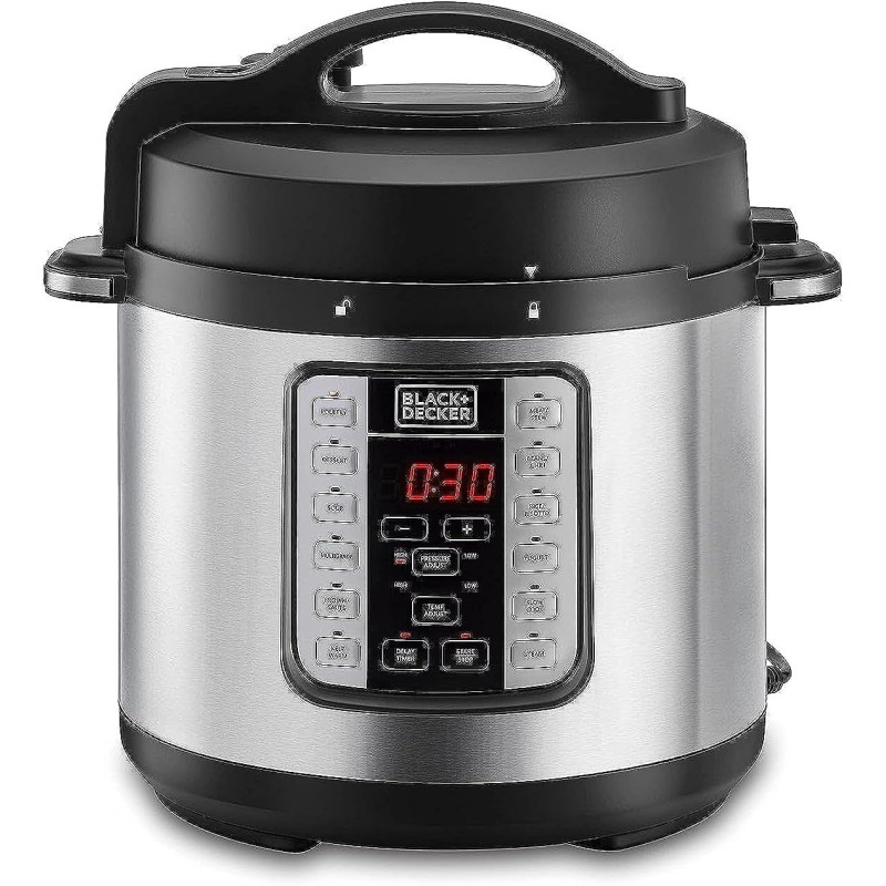 Black+Decker 1000W, 6L, Electric Pressure Cooker 7 In 1, With 12 Smart Programs 9 Safety Features Dishwasher Safe With Accessories, For Quick And Easy Meals, PCP1000-B5, 1 Year Warranty