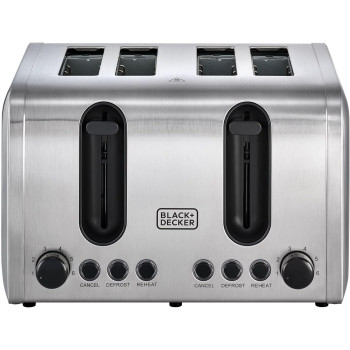 Black+Decker 4 Slice Stainless Steel Toaster, Silver, ET444-B5, 1 Year Warranty