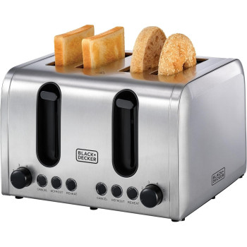 Black+Decker 4 Slice Stainless Steel Toaster, Silver, ET444-B5, 1 Year Warranty