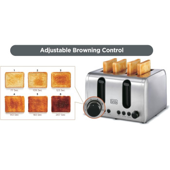 Black+Decker 4 Slice Stainless Steel Toaster, Silver, ET444-B5, 1 Year Warranty