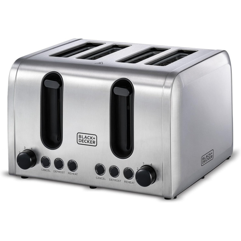 Black+Decker 4 Slice Stainless Steel Toaster, Silver, ET444-B5, 1 Year Warranty