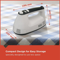Black+Decker 300W Hand Mixer, White/Grey Colour, M350-B5, 1 Year Warranty