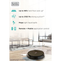 Black+Decker Robotic Vacuum Cleaner And Mop, Alexa Enabled, 2150 Pa Strong Suction Power, Up To 120 Min Runtime, Self Charging, Black, BRVA425B00-B5, 1 Year Warranty