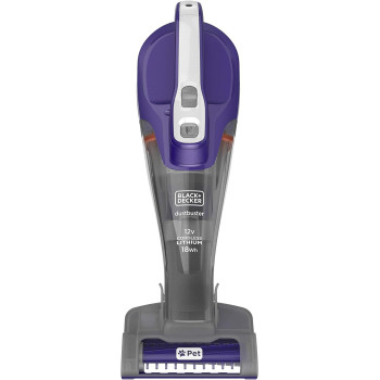 Black+Decker 12V, 1.5Ah Li Ion, 400ml, Cordless Dustbuster Handheld Pet Care Vacuum, Motorized Pet Head, Jack Plug Charger And Wall Mount For Home And Car, Purple/Grey, DVB315JP-GB, 1 Year Warranty