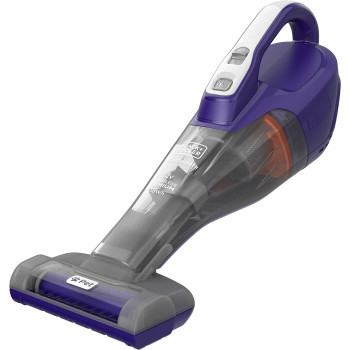 Black+Decker 12V, 1.5Ah Li Ion, 400ml, Cordless Dustbuster Handheld Pet Care Vacuum, Motorized Pet Head, Jack Plug Charger And Wall Mount For Home And Car, Purple/Grey, DVB315JP-GB, 1 Year Warranty