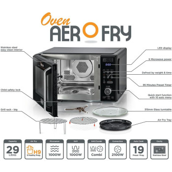 Black+Decker 4 In 1 Digital Microwave Oven With Air Fryer, Grill And Convection, 29L, Black, MZAF2910-B5, 1 Year Warranty