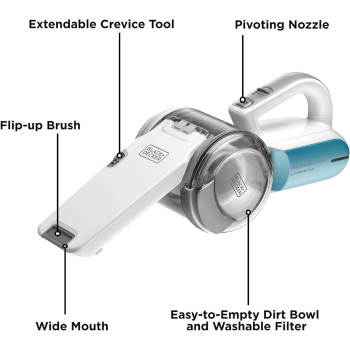 Black+Decker Cordless Dustbuster Pivot Handheld Vacuum Cleaner, 10.8 V, 1.5 Ah Li-Ion Battery With Charging Base, 440ml, 20 Air Watts Suction Power Light, PV1020L-B5, 1 Year Warranty