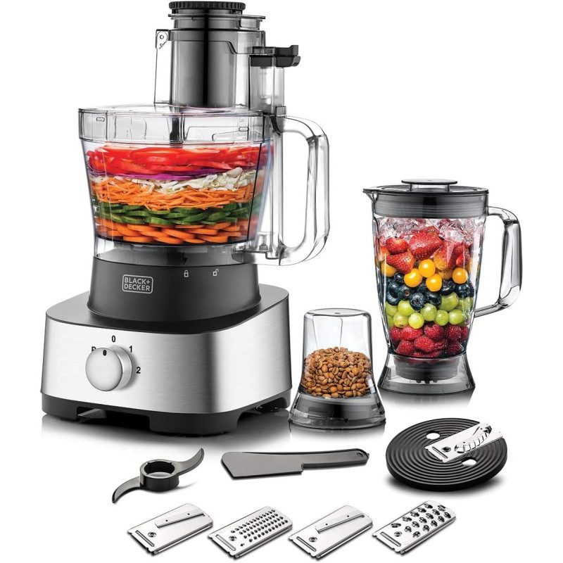 Black+Decker 600W, 1.5L, 4 In 1 Food Processor, Blender Jar And Grinder Chopper Shredder Plus 31 Extra Functions, For Easy Meal Preparations, FX1050-B5, 1 Year Warranty