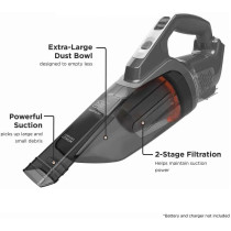 Black+Decker Cordless 18V Handheld Dustbuster Vacuum, 45 Air Watts, 2 Stage Filteration Technology, Extra Large Dust Bowl, Powerful Suction, BCHV001B Battery/Charger Not Included, 1 Year Warranty
