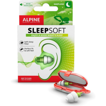 Alpine Sleepsoft Sleeping Earplugs, Ultra Soft Filter For Side Sleeper, Reusable, Hygienic, Hypoallergenic Hearing Protection For Adults With Long Lasting Comfort - 1 Pair