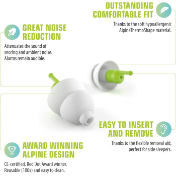 Alpine Sleepsoft Sleeping Earplugs, Ultra Soft Filter For Side Sleeper, Reusable, Hygienic, Hypoallergenic Hearing Protection For Adults With Long Lasting Comfort - 1 Pair