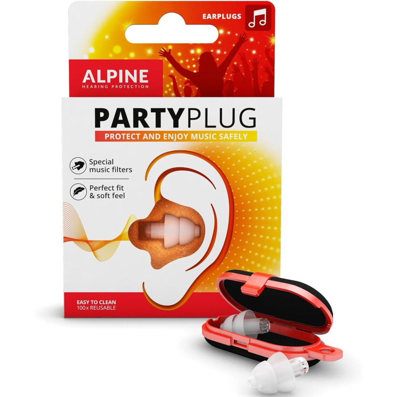 Alpine Partyplug Party Earplugs Hypoallergenic Reusable Musician Ear Plugs For Noise Reduction, Transparent, 1 Pair
