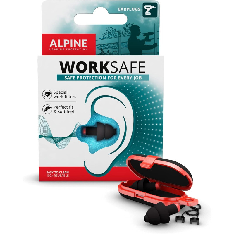 Alpine Worksafe Working Earplugs, Hearing Protection Ear Plugs For Work And Diy, 1 Pair