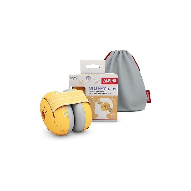 Alpine Muffy Baby, Baby Noise Protection Headphones Prevent Hearing Damage And Improve Sleep On The Go, Adjustable Headband, Yellow
