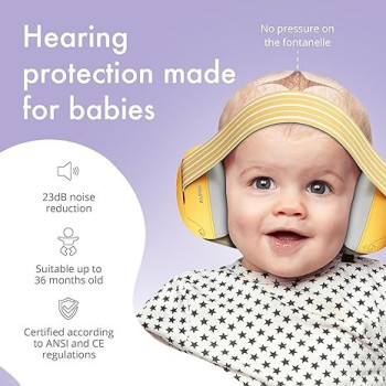 Alpine Muffy Baby, Baby Noise Protection Headphones Prevent Hearing Damage And Improve Sleep On The Go, Adjustable Headband, Yellow
