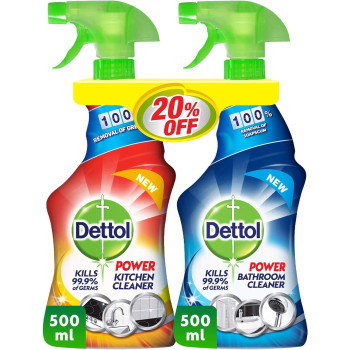 Dettol Healthy Bathroom And Kitchen Power Cleaner Trigger Spray, Pack Of 2 Pieces, 500Ml Each