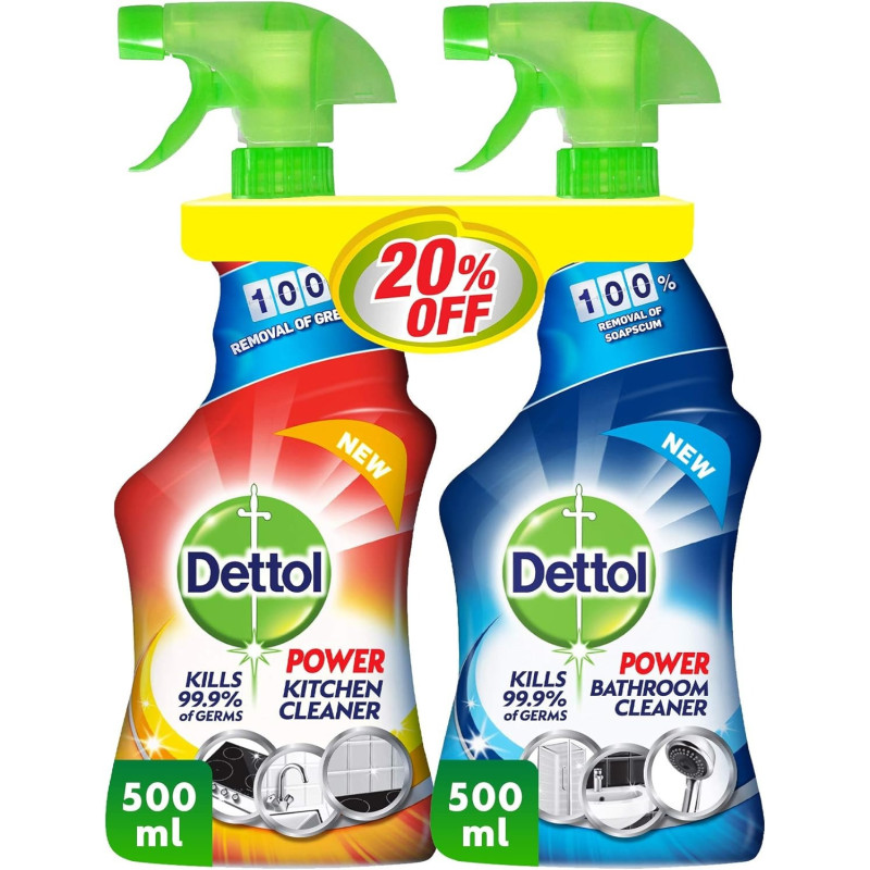 Dettol Healthy Bathroom And Kitchen Power Cleaner Trigger Spray, Pack Of 2 Pieces, 500Ml Each