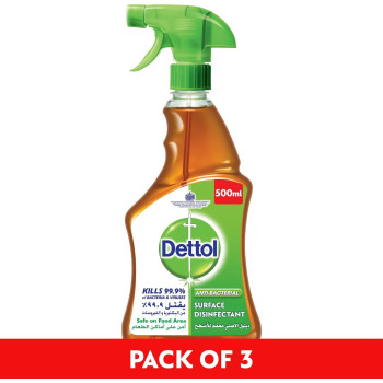 Dettol Antibacterial Surface Disinfectant, Trigger Spray Bottle, Pack Of 3, 500Ml Each