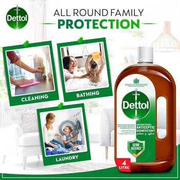 Dettol Antiseptic Antibacterial Disinfectant Liquid For Effective Germ Protection And Personal Hygiene Used In Floor Cleaning, Bathing And Laundry, 4 Liters