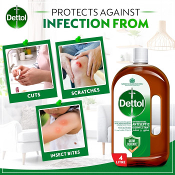 Dettol Antiseptic Antibacterial Disinfectant Liquid For Effective Germ Protection And Personal Hygiene Used In Floor Cleaning, Bathing And Laundry, 4 Liters