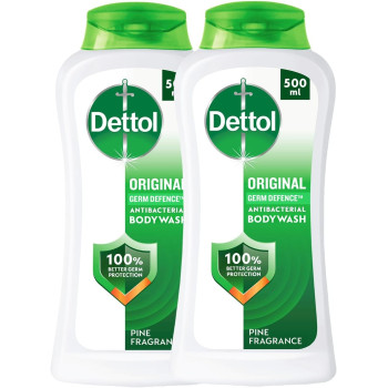 Dettol Original Shower Gel And Body Wash, Pine Fragrance For Effective Germ Protection And Personal Hygiene, Pack Of 2, 500Ml Each