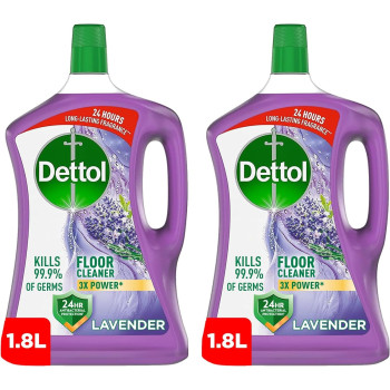 Dettol Lavender Antibacterial Power Floor Cleaner With 3 Times Powerful Cleaning, Kills 99.9 Percentage Of Germs, Pack Of 2, 1.8Liters Each