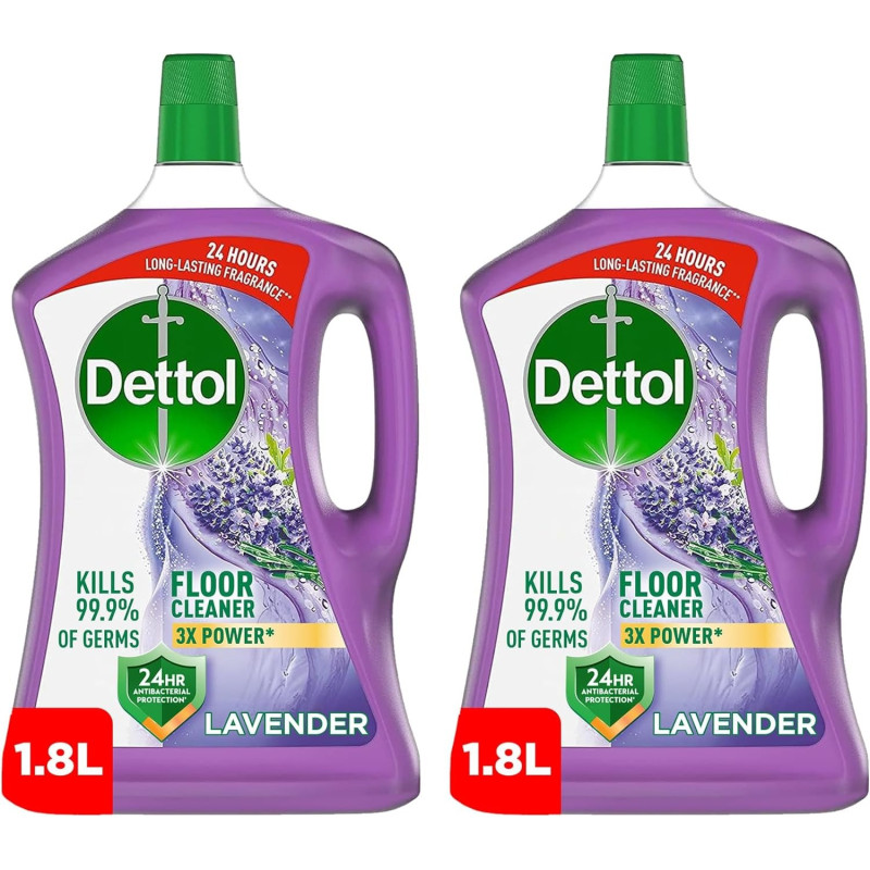 Dettol Lavender Antibacterial Power Floor Cleaner With 3 Times Powerful Cleaning, Kills 99.9 Percentage Of Germs, Pack Of 2, 1.8Liters Each