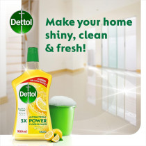 Dettol Antibacterial Power Floor Cleaner, Kills 99.9 Percentage Of Germs, Fresh Lemon Fragrance, Can Be Paired With Vacuum For And Shinier Floors, 900 Ml
