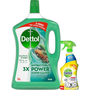 Dettol Lemon Healthy Home All Purpose Cleaner Trigger 500Ml Plus Dettol Pine Antibacterial Power Floor Cleaner 3L