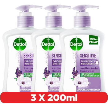 Dettol Sensitive Anti-Bacterial Liquid Hand Wash, Pack Of 3, 200Ml
