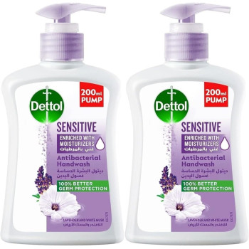 Dettol Sensitive Anti-Bacterial Liquid Hand Wash, Lavender And White Musk, Pack Of 6, 200Ml Each
