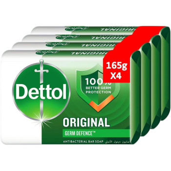 Dettol Original Anti-Bacterial Bathing Soap Bar For Effective Germ Protection And Personal Hygiene, Protects Against 100 Illness Causing Germs, Pine Fragrance, 165G, Pack Of 4