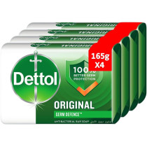 Dettol Original Anti-Bacterial Bathing Soap Bar For Effective Germ Protection And Personal Hygiene, Protects Against 100 Illness Causing Germs, Pine Fragrance, 165G, Pack Of 4