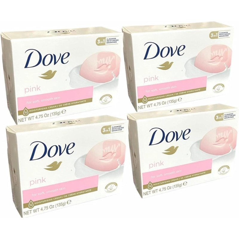 Dove Moisturising Beauty Cream Bar Soap Pink, Pack Of 4, 135G Each