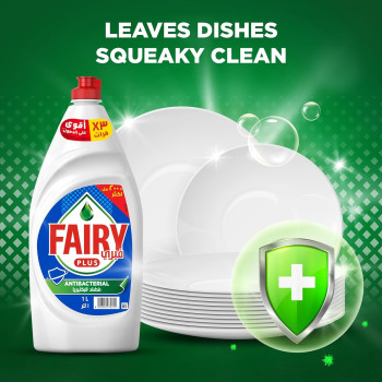 Fairy Plus Antibacterial Dishwashing Liquid Soap With Alternative Power To Bleach, Pack Of 3, 600 Ml Each
