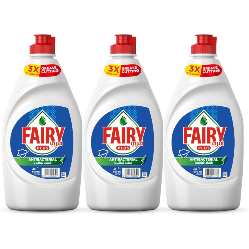 Fairy Plus Antibacterial Dishwashing Liquid Soap With Alternative Power To Bleach, Pack Of 3, 600 Ml Each