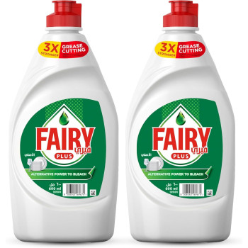 Fairy Plus Original Dishwashing Liquid Soap With Alternative Power To Bleach, Pack Of 2, 600 Ml Each