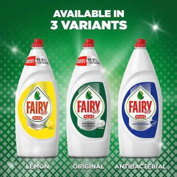 Fairy Plus Lemon Dishwashing Liquid Soap With Alternative Power To Bleach, Pack Of 3, 600 Ml Each