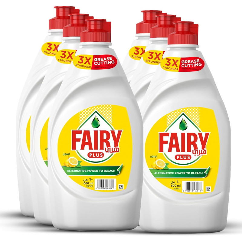Fairy Plus Lemon Dishwashing Liquid Soap, Mega Box, Pack Of 6, 600Ml Each