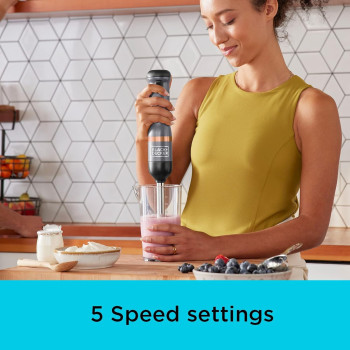 Black+Decker Kitchen Wand 7.2V Cordless Electric Immersion Blender With 5 Speed Setting 700ml Measuring Cup Charging Base With Battery Indicator BPA Free Plastic, BCKM1011KBF-GB, Grey, 1 Year Warranty