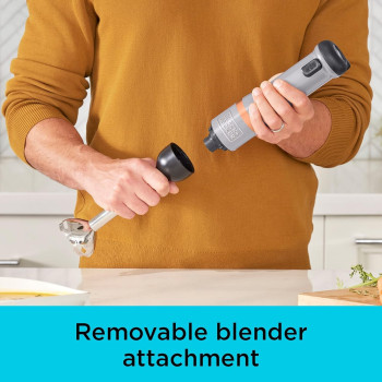 Black+Decker Kitchen Wand 7.2V Cordless Electric Immersion Blender With 5 Speed Setting 700ml Measuring Cup Charging Base With Battery Indicator BPA Free Plastic, BCKM1011KBF-GB, Grey, 1 Year Warranty
